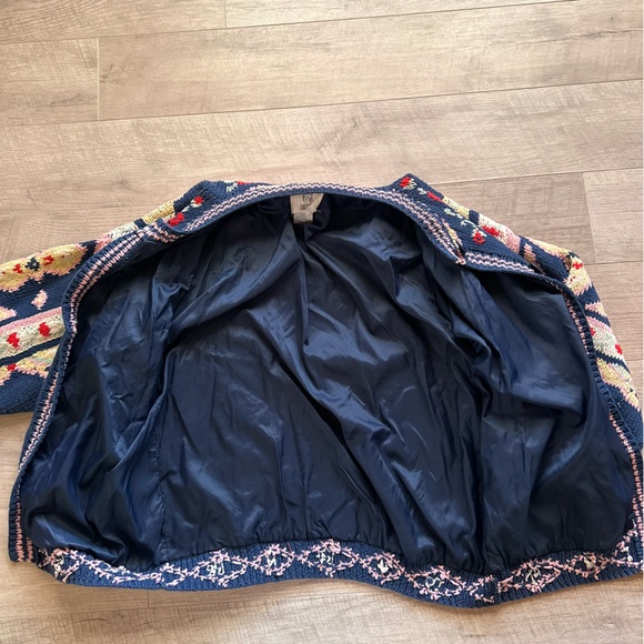 90s Together! Sweater Blue Yellow Knit Embroidered Button Up Cardigan - Picture 9 of 14